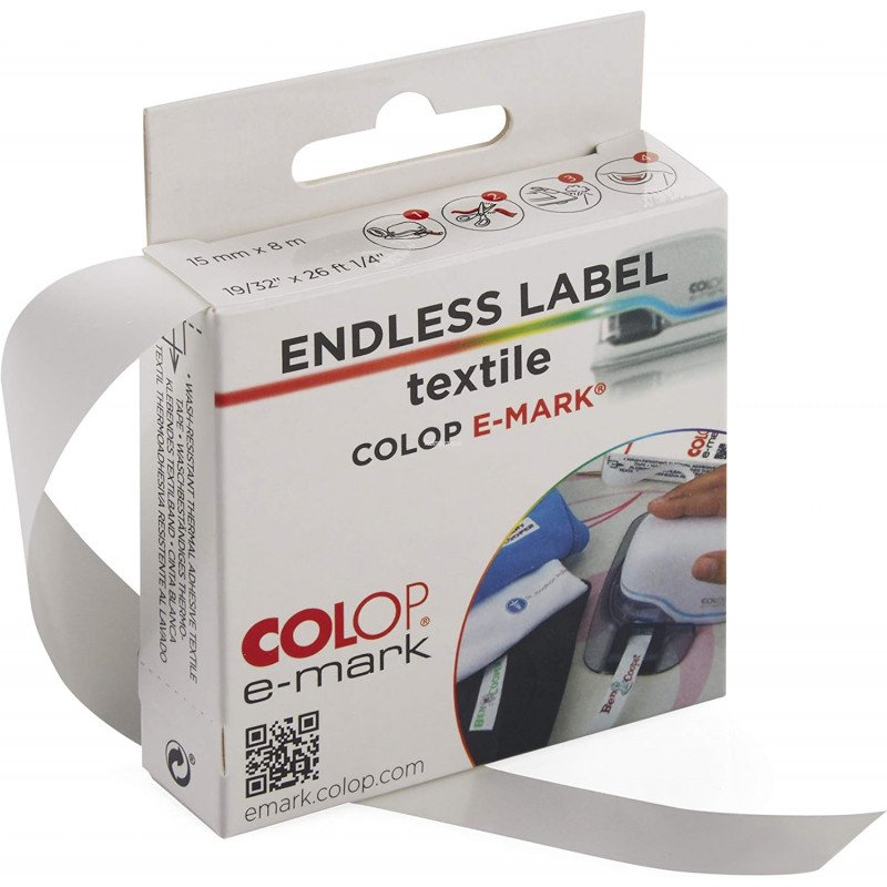 COLOP e-mark COLOP e-mark FITA TÊXTIL ADESIVA TÉRMICA RESISTENTE À LAVAGEM (15 MM x 8M)