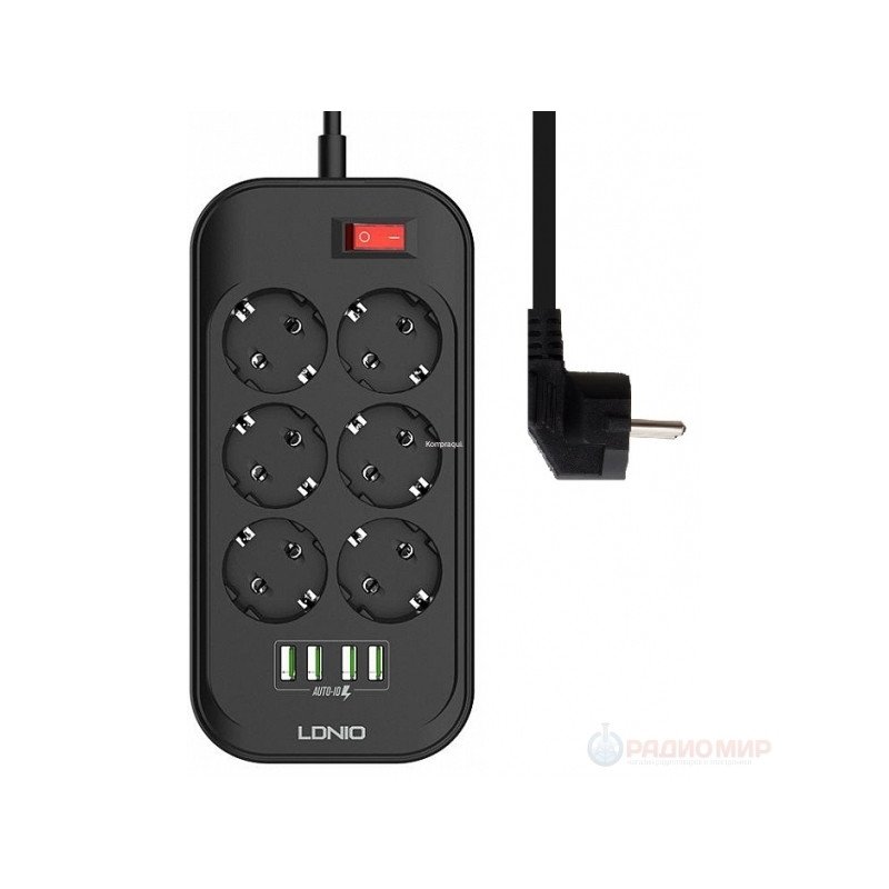 LDNIO BLOCO DE TOMADA SEXT 2METROS 4 USB PRETO